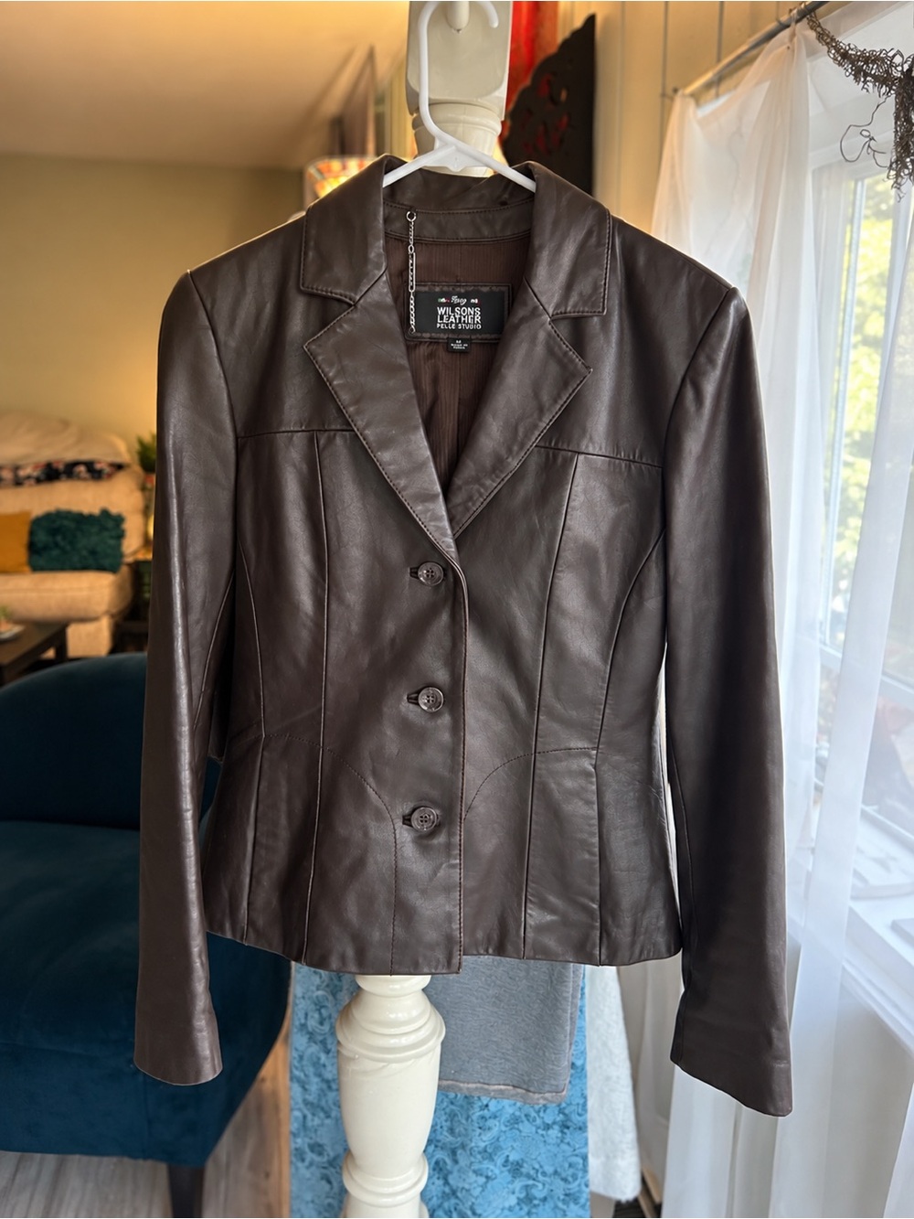 Wilsons Leather Pelle Studio Italian Leather Brown Blazer Jacket Womens